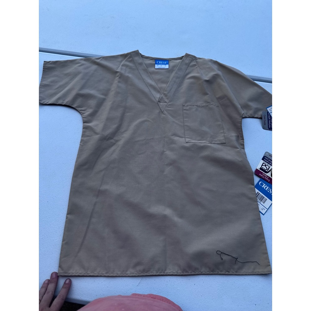 Crest 105 Khaki Scrub Top Short Sleeve V-Neck Medical Uniform XS NEW - Picture 1 of 3